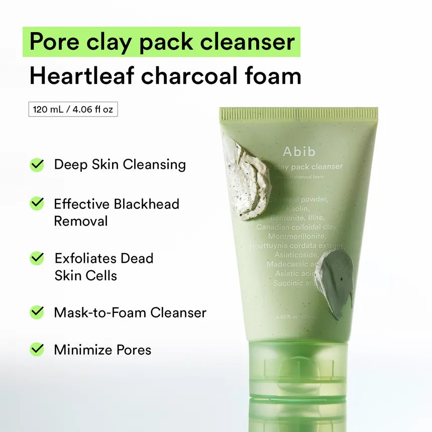 Abib Pore Clay Pack Cleanser Heartleaf Charcoal Foam