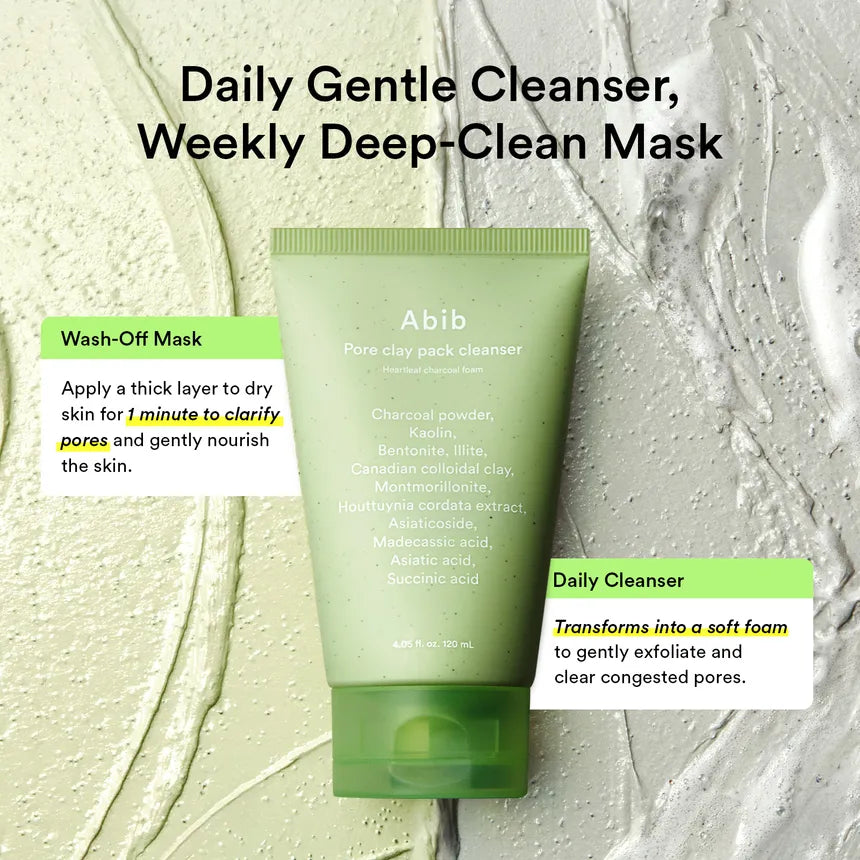Abib Pore Clay Pack Cleanser Heartleaf Charcoal Foam