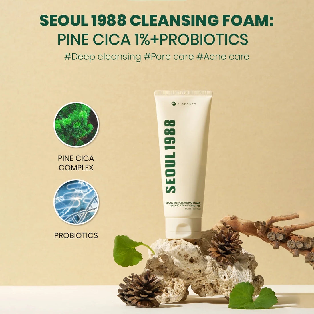 SEOUL 1988 Cleansing Foam : Pine Cica 1% + Probiotics