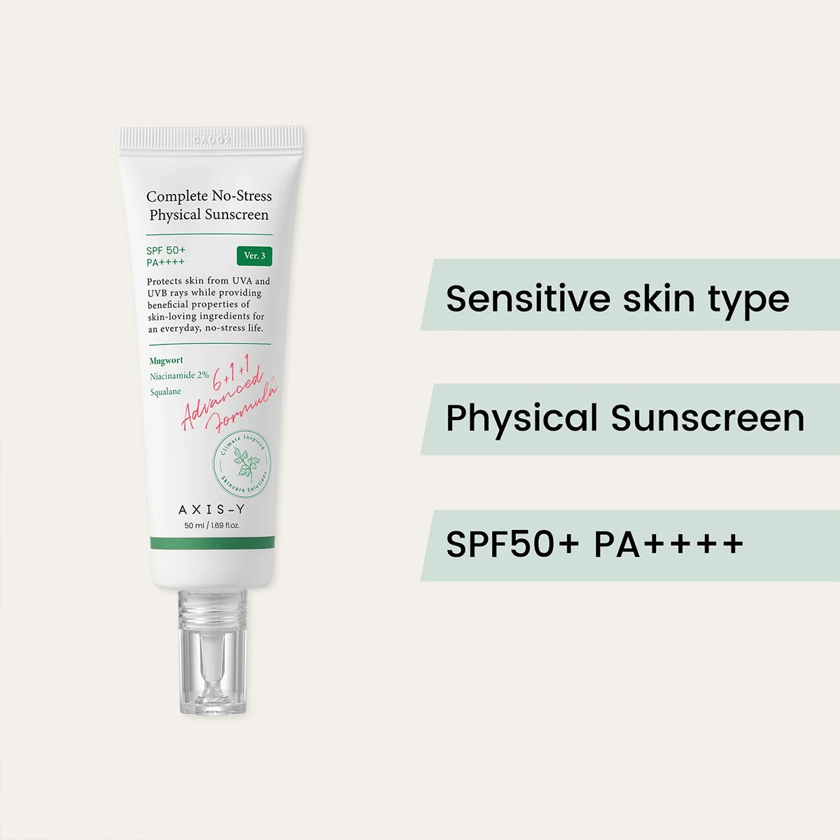 AXIS-Y Complete No-Stress Physical Sunscreen SPF50+