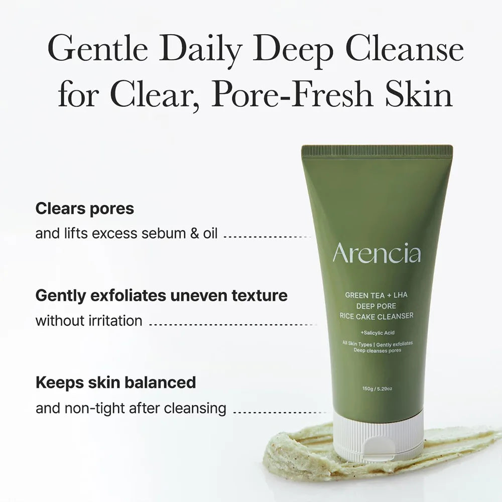 Arencia Green Tea + LHA Deep Pore Rice Cake Cleanser